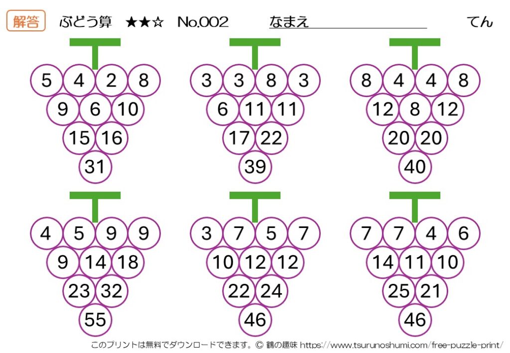 ぶどう算 中級 No.002 解答 無料プリント