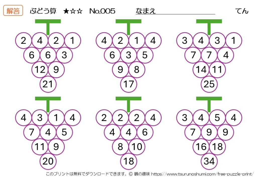ぶどう算 初級 No.005 解答 無料プリント