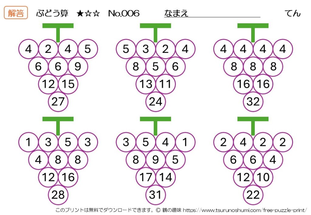 ぶどう算 初級 No.006 解答 無料プリント