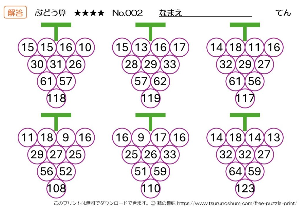 ぶどう算 超級 No.002 解答 無料プリント
