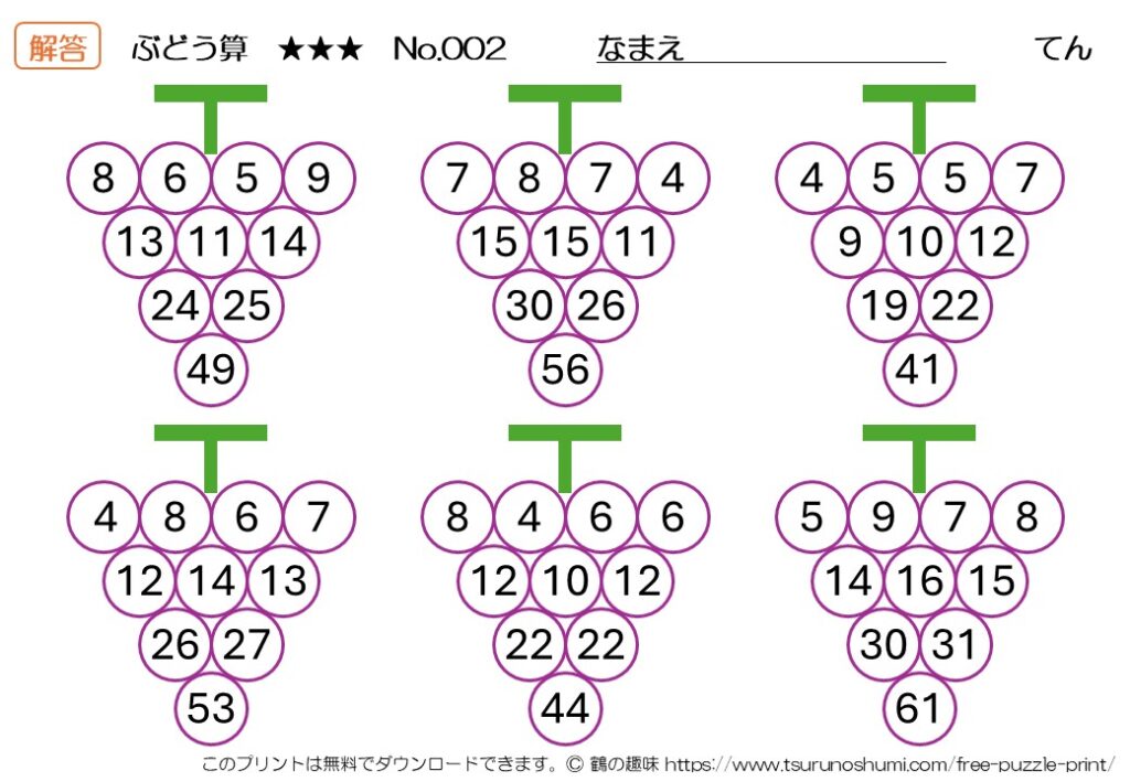 ぶどう算 上級 No.002 解答 無料プリント