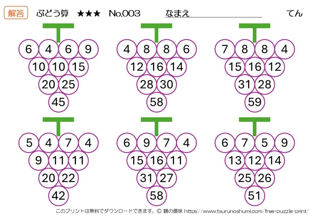 ぶどう算 上級 No.003 解答 無料プリント
