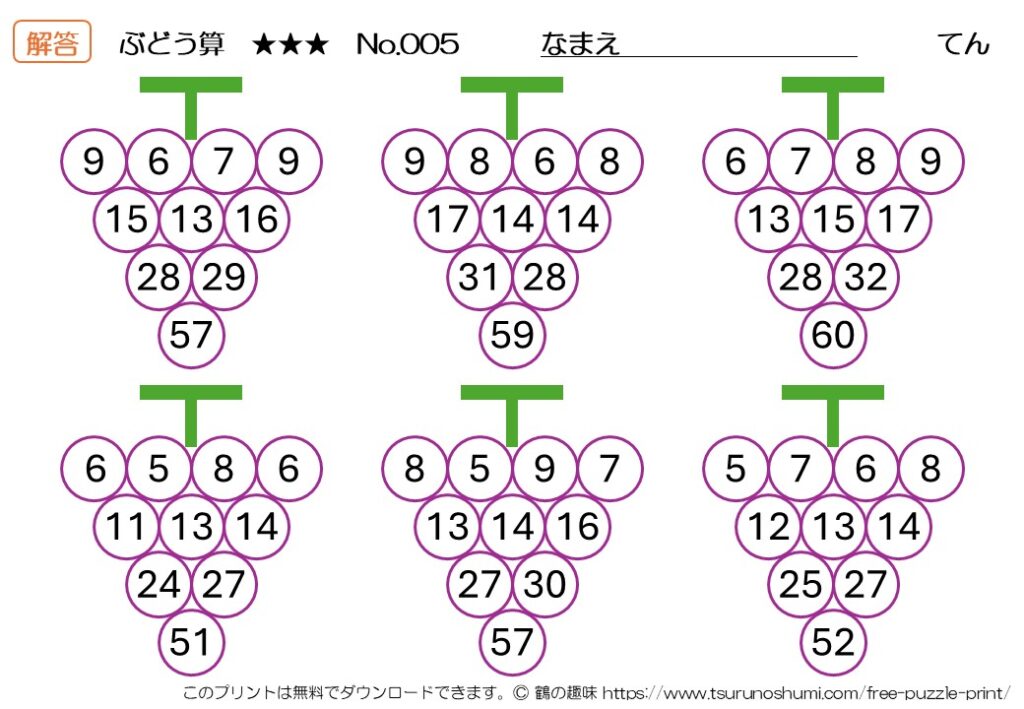 ぶどう算 上級 No.005 解答 無料プリント