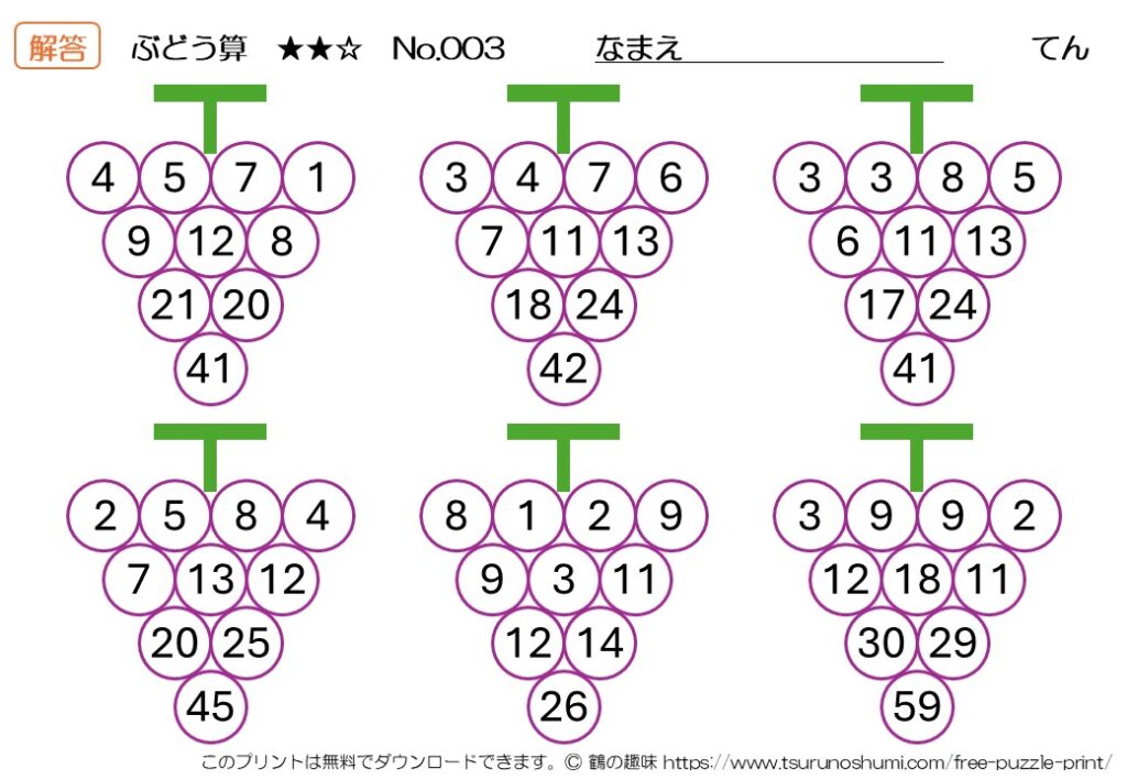 ぶどう算 中級 No.003 解答 無料プリント