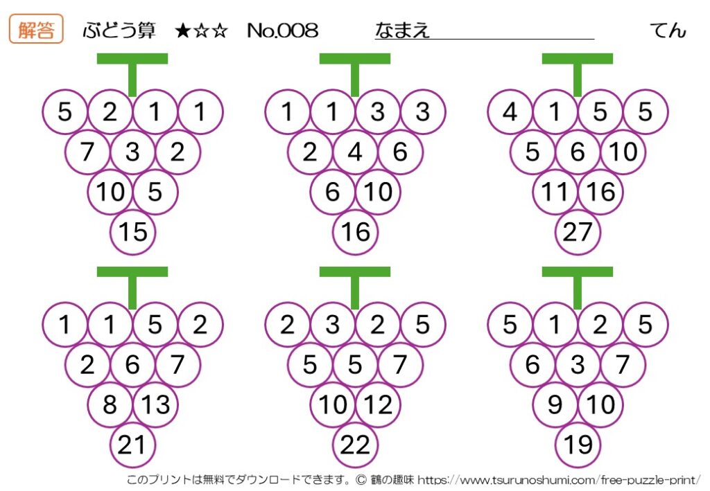 ぶどう算 初級 No.008 解答 無料プリント
