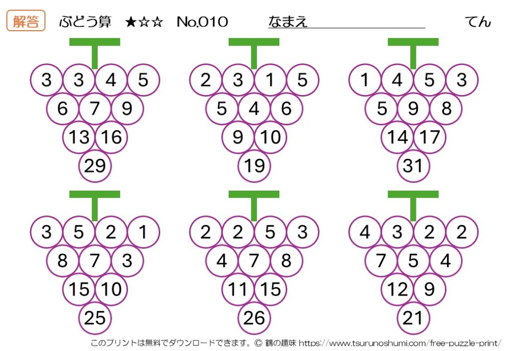 ぶどう算 初級 No.010 解答 無料プリント