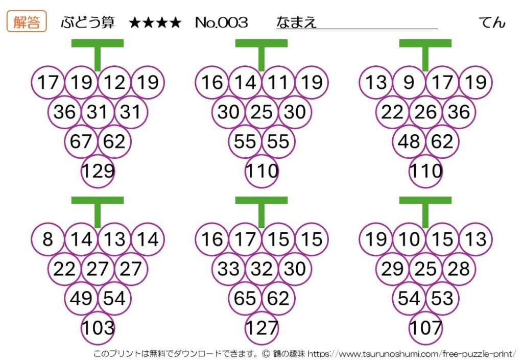 ぶどう算 超級 No.003 解答 無料プリント