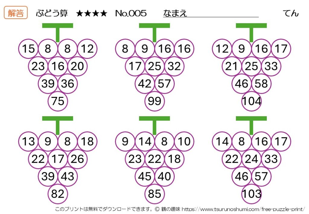 ぶどう算 超級 No.005 解答 無料プリント