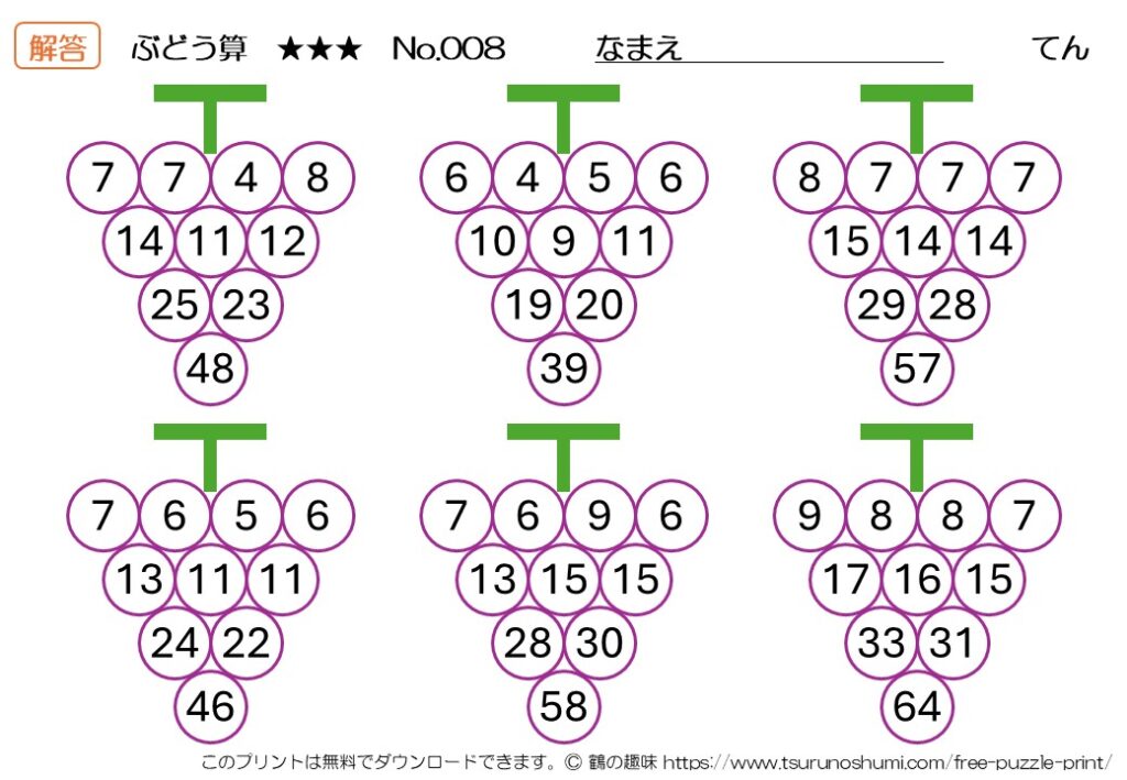 ぶどう算 上級 No.008 解答 無料プリント