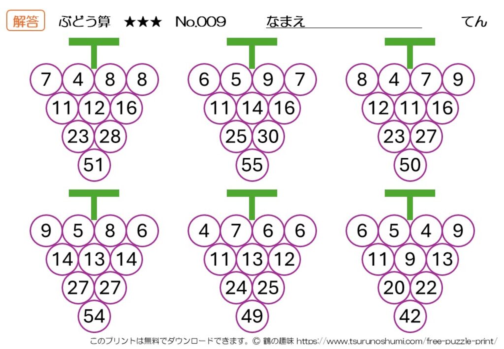 ぶどう算 上級 No.009 解答 無料プリント