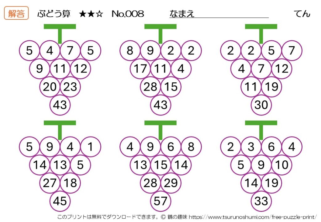 ぶどう算 中級 No.008 解答 無料プリント
