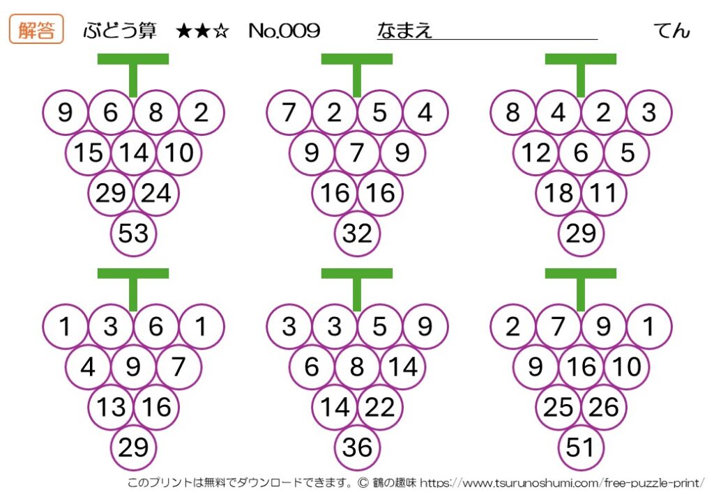 ぶどう算 中級 No.009 解答 無料プリント