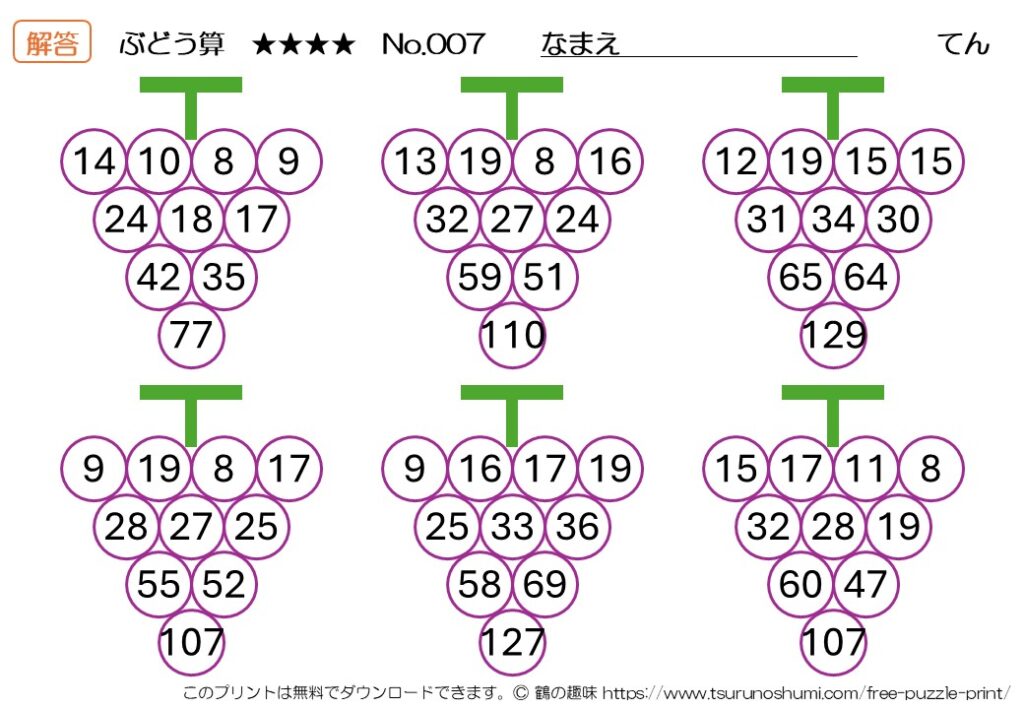 ぶどう算 超級 No.007 解答 無料プリント