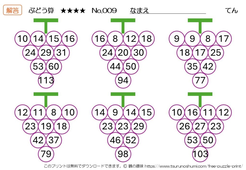 ぶどう算 超級 No.009 解答 無料プリント