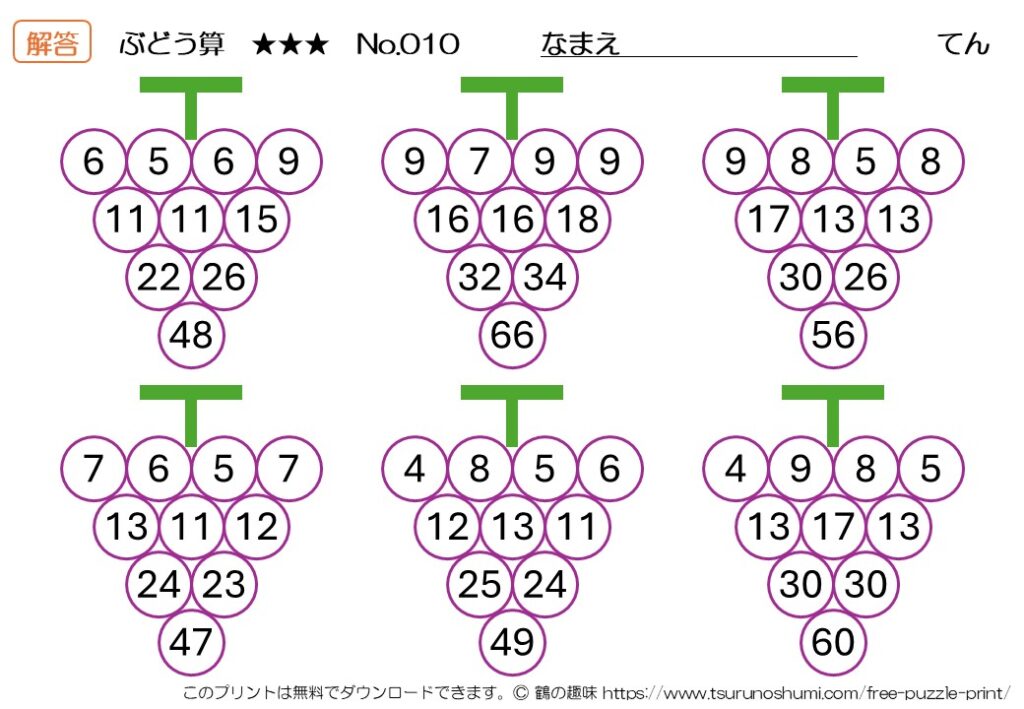 ぶどう算 上級 No.010 解答 無料プリント