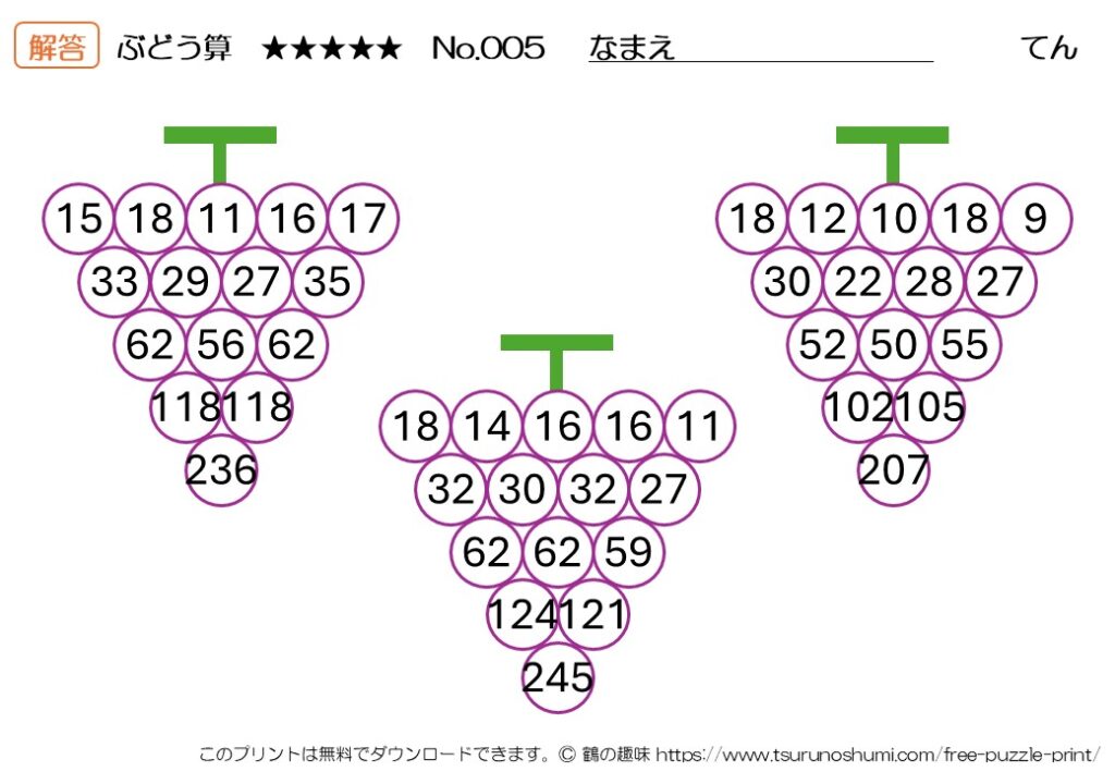 ぶどう算 達人 No.005 解答 無料プリント