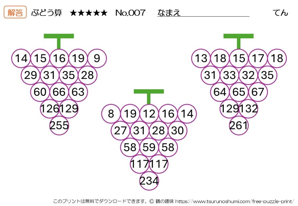 ぶどう算 達人 No.007 解答 無料プリント