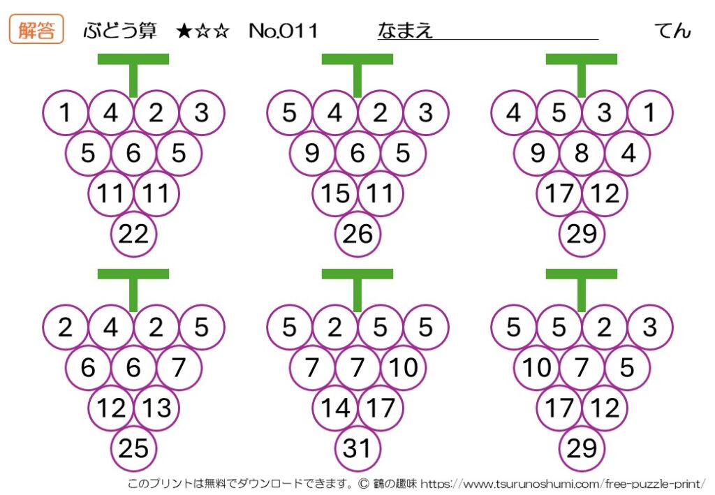 ぶどう算 初級 No.011 解答 無料プリント