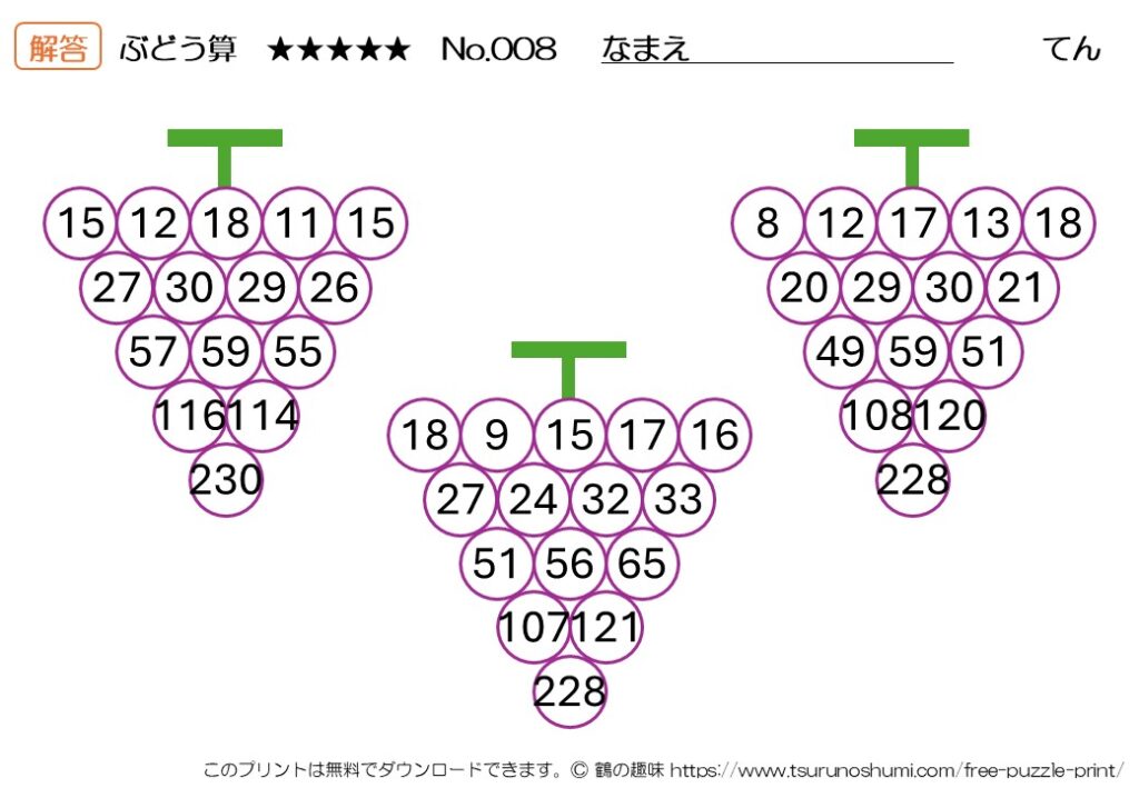 ぶどう算 達人 No.008 解答 無料プリント